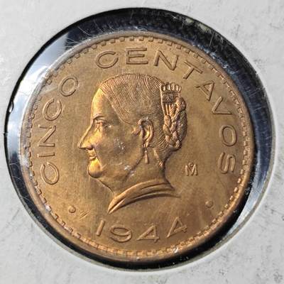 KK钱币收藏小铺 （套币 好品/批量散币 银币）专场  2月预留时间 周末发货 -  1944墨西哥5分铜币 好品