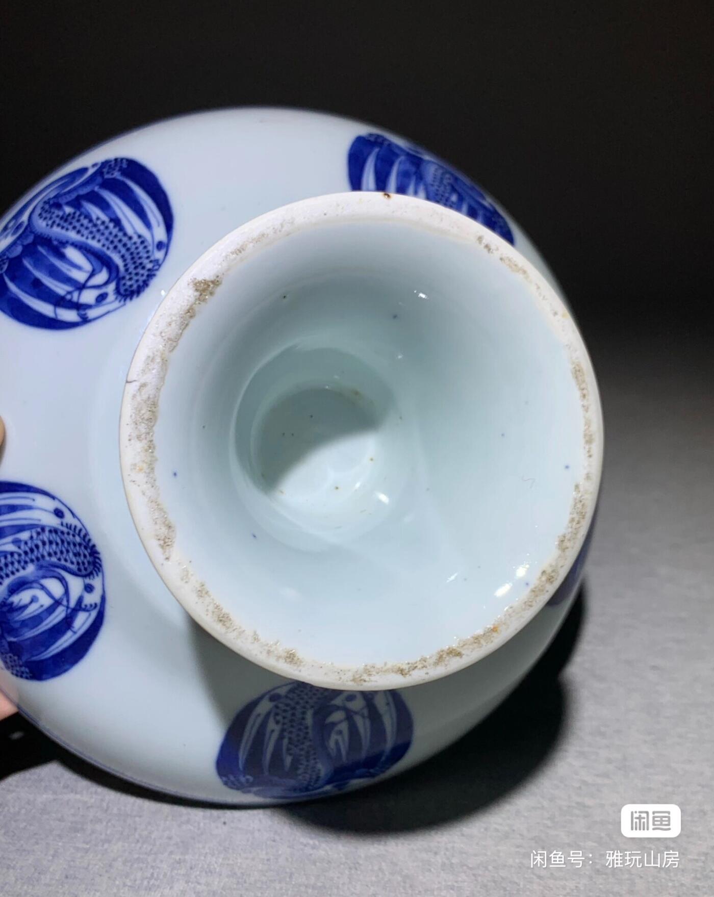 晚清青花团鹤纹高足盘 包老保真 