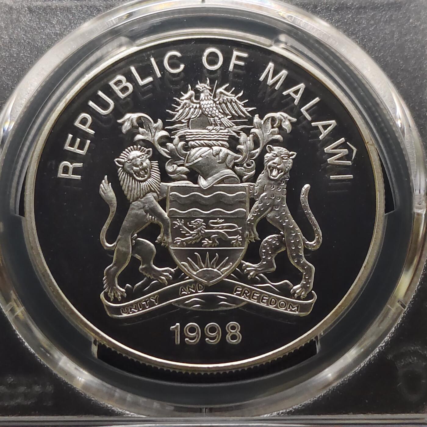 【全场包邮】纯粹捡漏拍481场（免费代拍第18场） 马拉维1998年20克瓦查女王母亲伊丽莎白皇太后纪念系列爱德华八世退位精制克朗型纪念银币-PCGS PR68 DCAM