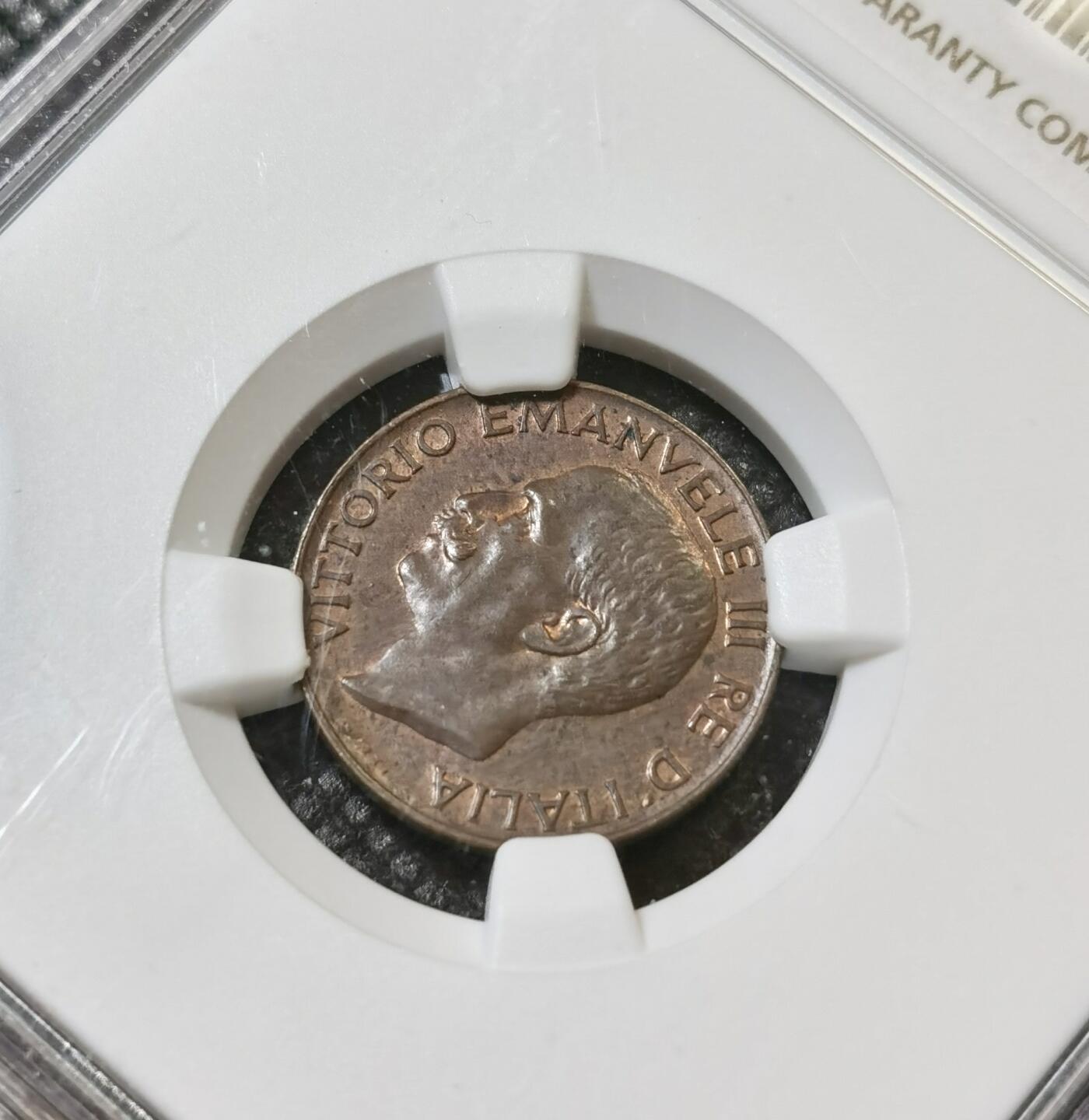 甄臻铺-世界币章拍卖（第40期）送拍享返佣金等优惠多多 NGC-MS63BN 意大利1922年麦穗5分铜币，巧克力包浆，铜光四溢，状态非常好