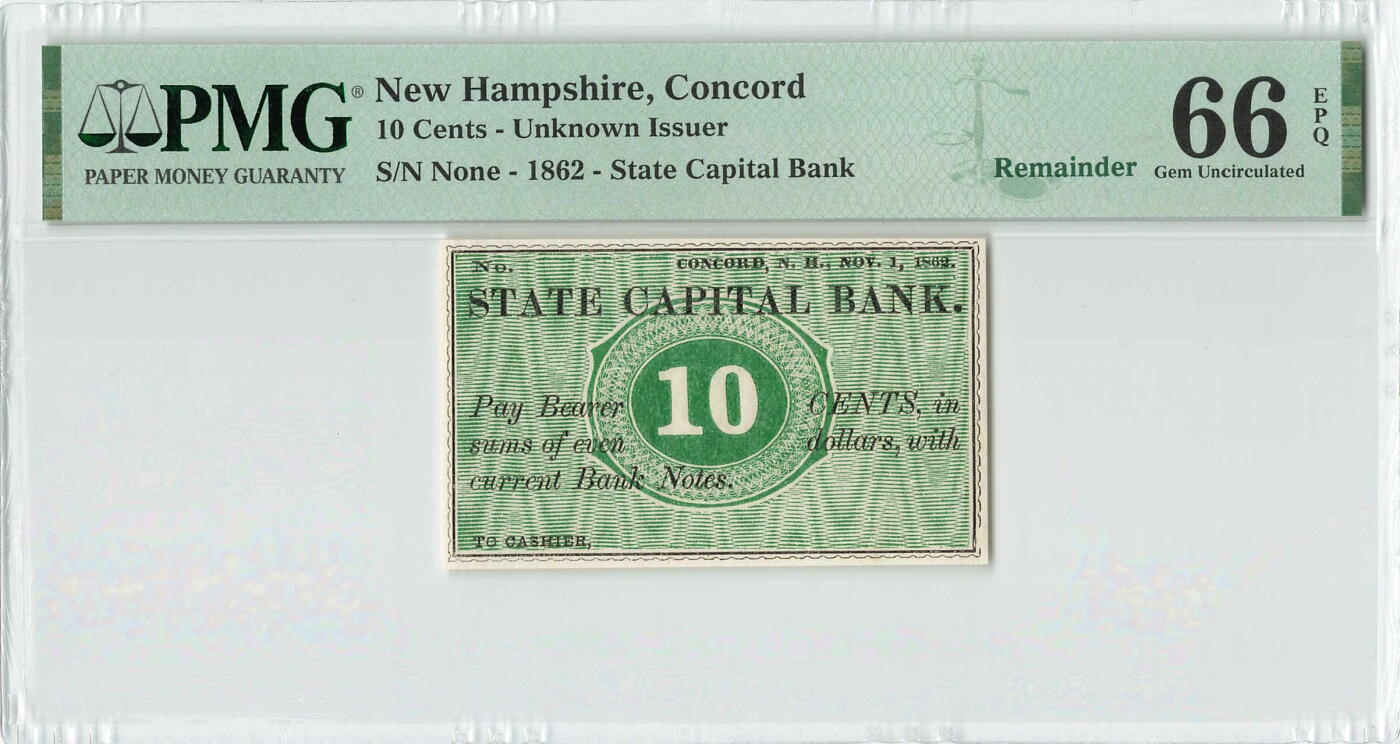 小福收藏拍卖第196期 评级币精选场 本期有68分倒置号布隆迪世界最大纸币 泰国69年10铢纪念钞0A冠百位倒置号  文莱06年500吉令特首年首冠 丹麦经典大松鼠 俄罗斯 玻利维亚 东加勒比 亚美尼亚等多国精美高分珍稀老钞精品纸币 美国 新罕布什尔 康科德 1862年 10分 PMG66 EPQ