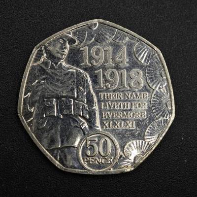 【淘币小摊】实时拍第八百一十拍   散币场   满百包邮可预留二周 每周一统一发货   - 马恩岛2018年一战百年50便士纪念币