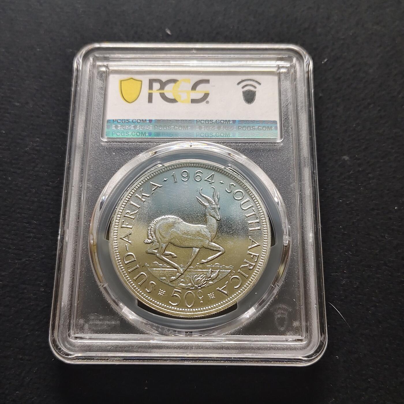 【全场包邮】纯粹捡漏拍481场（免费代拍第18场） 南非1964年羚羊50分克朗型大银币-PCGS PL66