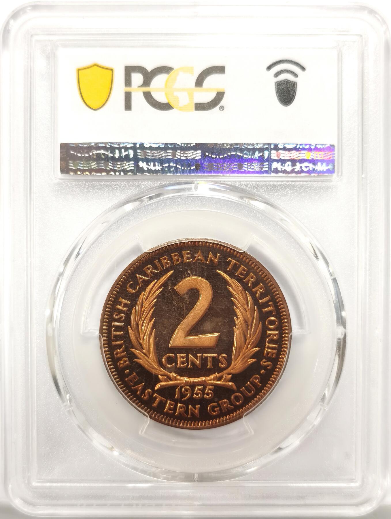 博洋堂世界钱币拍卖第149期（全场包邮） PCGS PR67RD CAM 英属加勒比地区1955年伊丽莎白二世女王2分精制币 铸造量2000枚 此枚目前为PCGS唯一冠军分