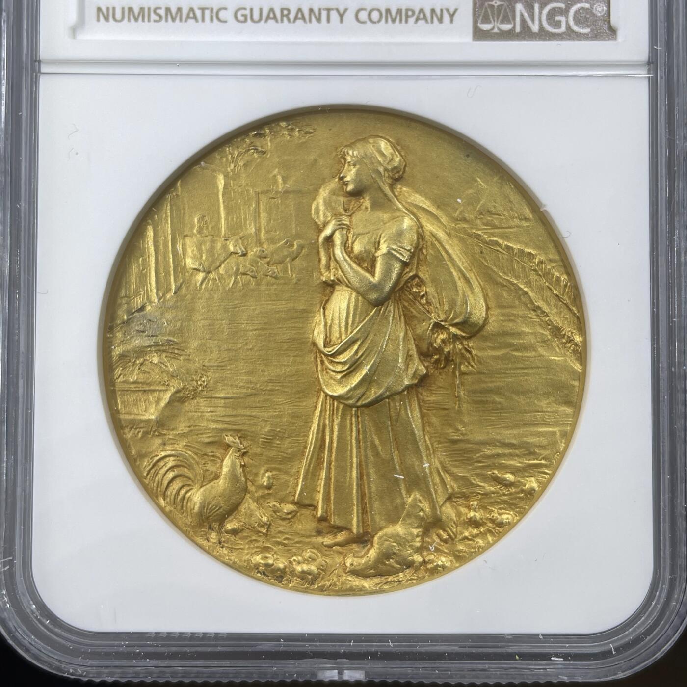 「木头集藏」章牌精品专场！ O.Roty～法国农业与耕作协会镀金银章，MS 64，直径：42 mm，大师作品，品相完美，同款收藏佳品！