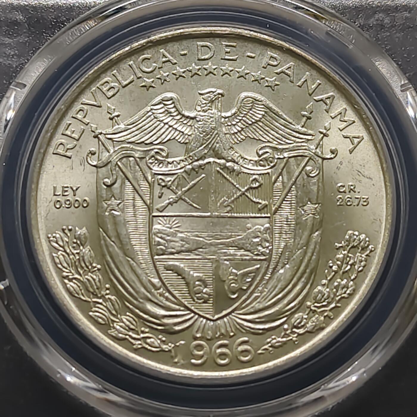 【全场包邮】纯粹捡漏拍481场（免费代拍第18场） 巴拿马1966年1巴波亚大银币-PCGS MS66