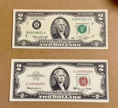 【礼羽收藏】🌏世界钱币拍卖第113期 - 63年2美元76年2美元两张无3.4.7unc品相76年2美元有斑