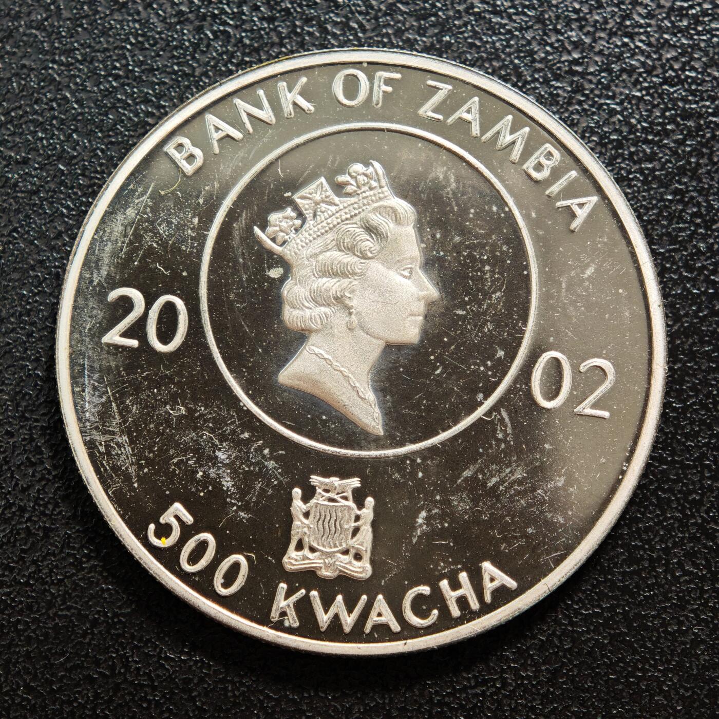 【德藏】世界币章拍卖第155期（拍品征集中~欢迎藏友联系） 2002年 赞比亚1972年慕尼黑奥运会500克瓦查纪念银币 直径约：33.8mm；重约：15g