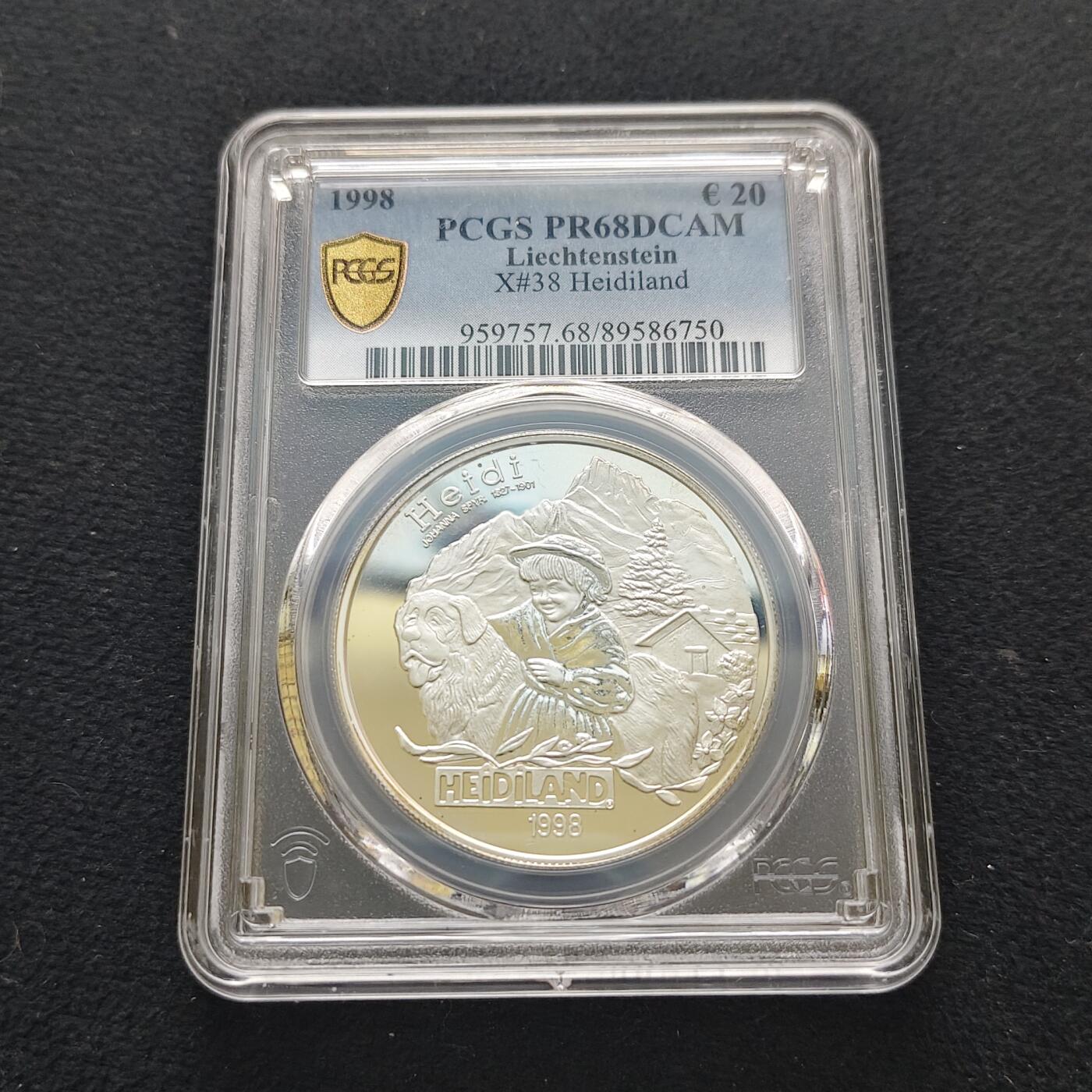 【全场包邮】纯粹捡漏拍481场（免费代拍第18场） 列支敦士登1998年20欧元海蒂精制纪念银币-PCGS PR68 DCAM