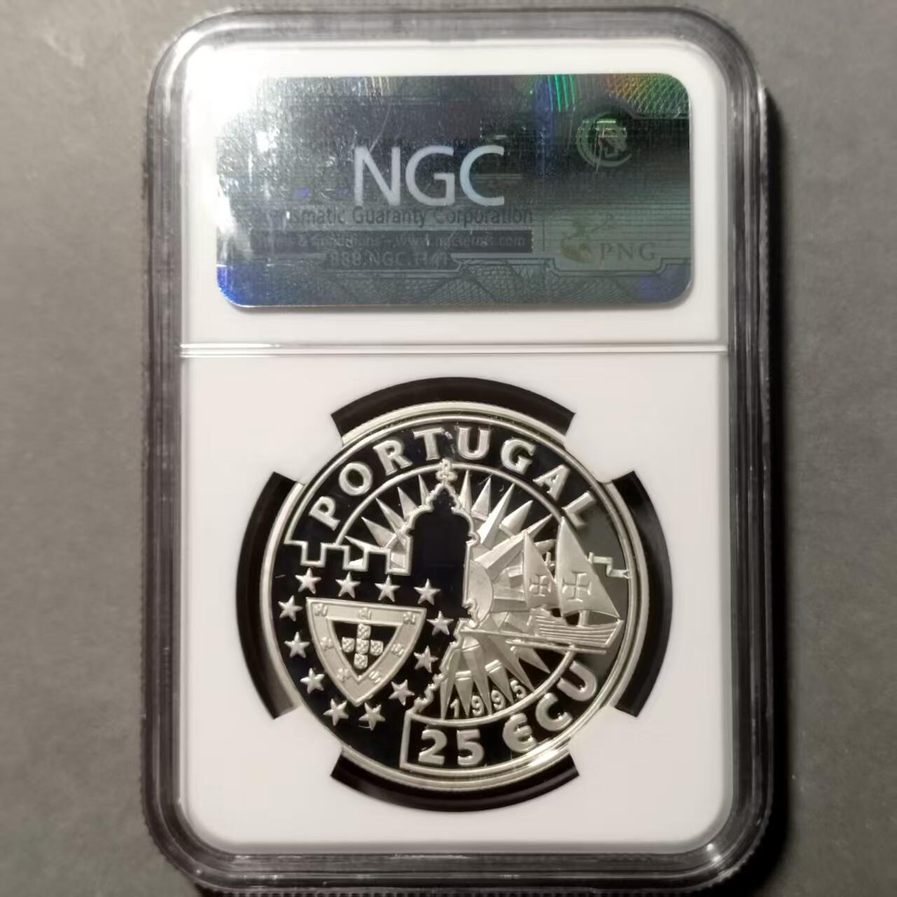 长老汇蛇年精选第七十九场拍卖 珍稀币！1995葡萄牙 25ECU 精制纪念银币  航海家 迪•亚士，NGC  PF69UC ，亚军分，更高分仅4枚   28克大银币，发行量未知