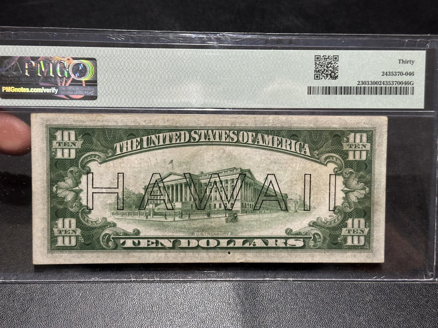 《外钞收藏家》第五百八十八期（优质场）（本平台长期征集拍品、欢迎藏友们联系合作） 1934年美国10美元 夏威夷券 PMG30 尾599