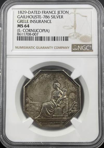 「木头集藏」章牌精品专场！ - BOUVET F～法国塞纳-马恩省防冰雹互助保险八角银章，MS 64，直径：33 mm，较少见八角。