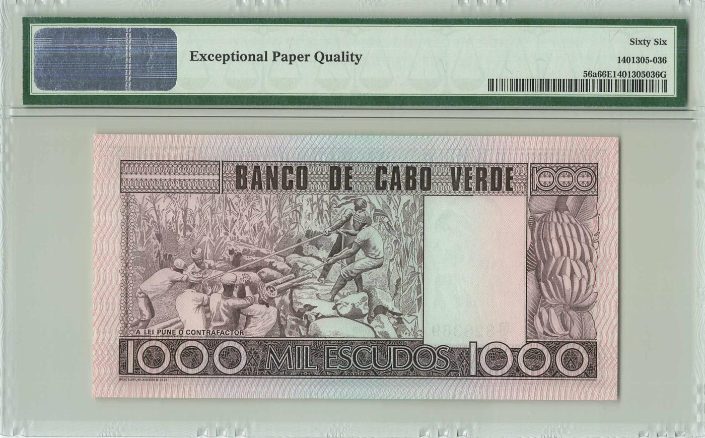 小福收藏拍卖第196期 评级币精选场 本期有68分倒置号布隆迪世界最大纸币 泰国69年10铢纪念钞0A冠百位倒置号  文莱06年500吉令特首年首冠 丹麦经典大松鼠 俄罗斯 玻利维亚 东加勒比 亚美尼亚等多国精美高分珍稀老钞精品纸币 佛得角 1977年 1000埃斯库多 无47 PMG66 EPQ 亚军分