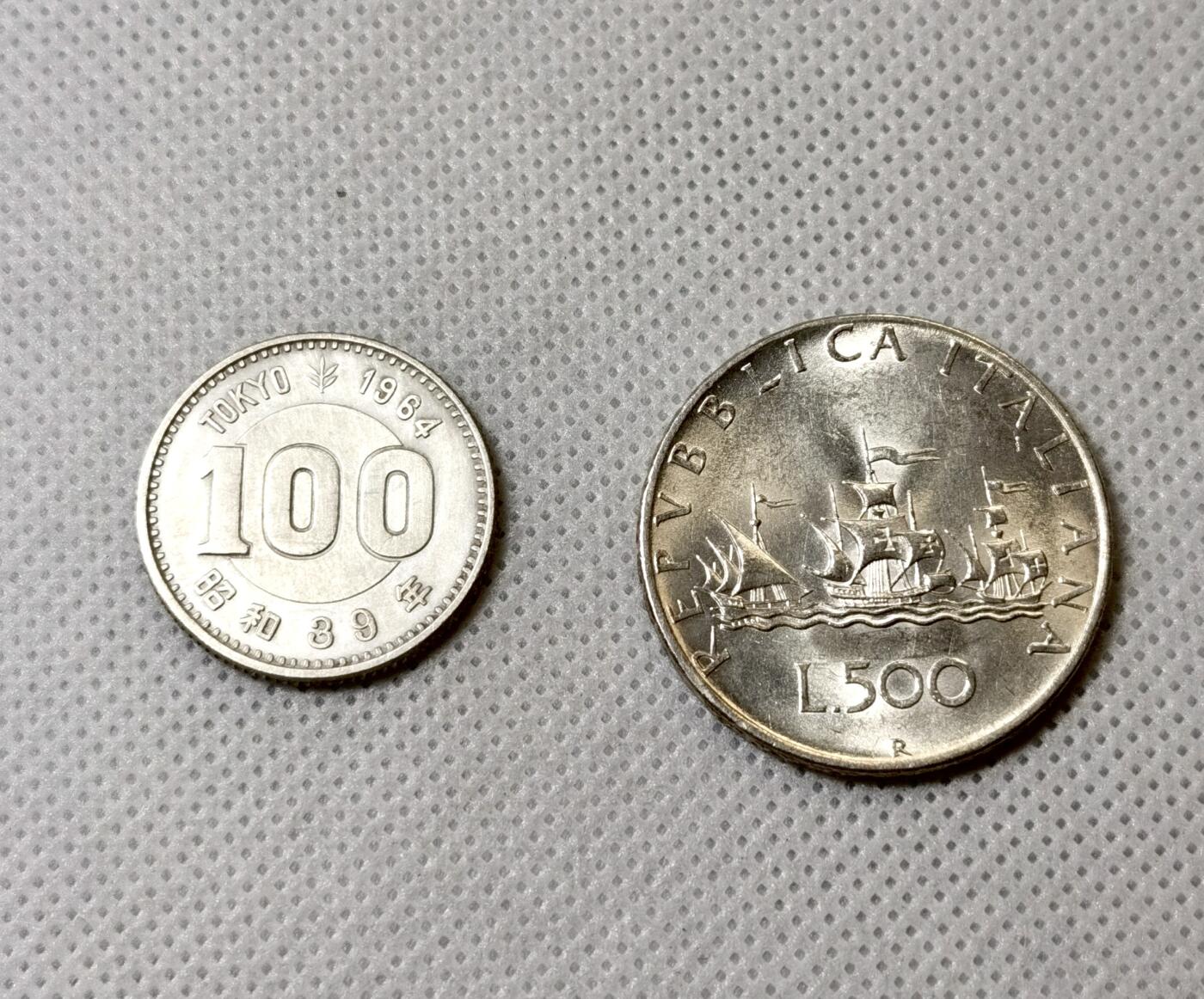 甄臻铺-世界币章拍卖（第40期）送拍享返佣金等优惠多多 1958年意大利帆船少女银币，首年发行，UNC状态，底板好转光明显+1964年日本东奥百円银币，经典小奥银币，总共光银价至少120元