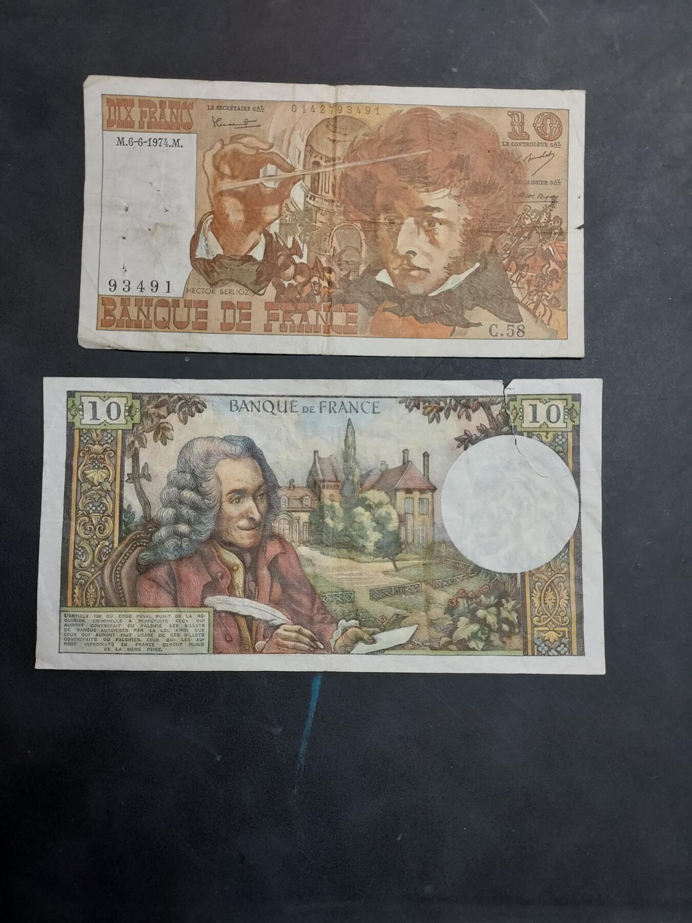 博彦收藏   12月3日 8点 钱币专场 法国旧版10法郎2张 有破损 如图