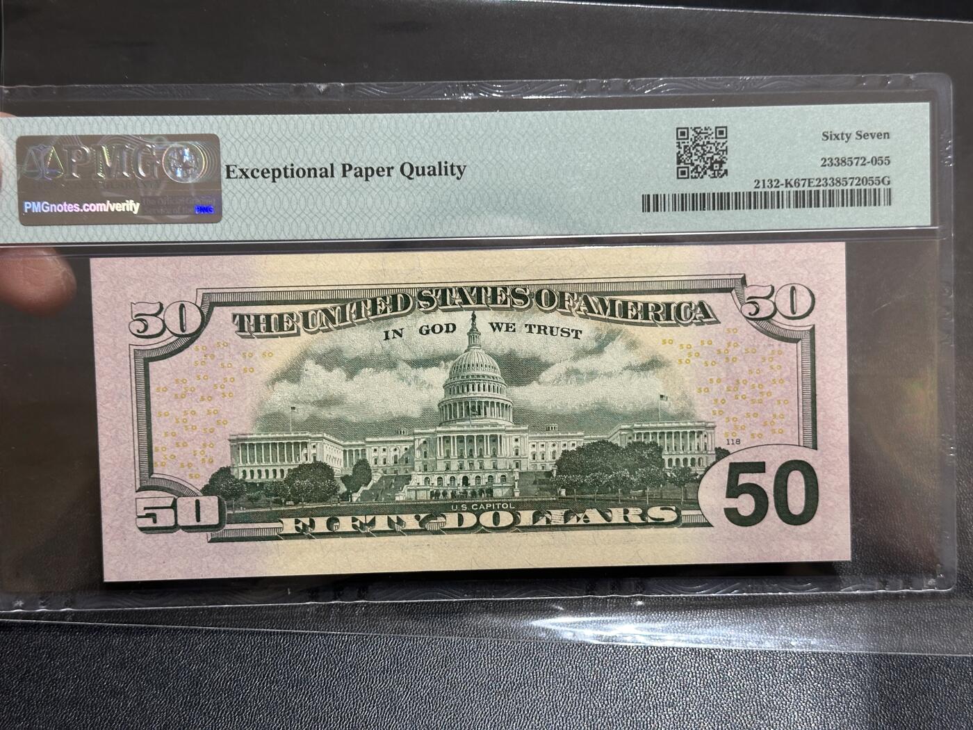 《外钞收藏家》第五百八十八期（优质场）（本平台长期征集拍品、欢迎藏友们联系合作） 2013年美国彩版50美元 PMG67 圆圆号