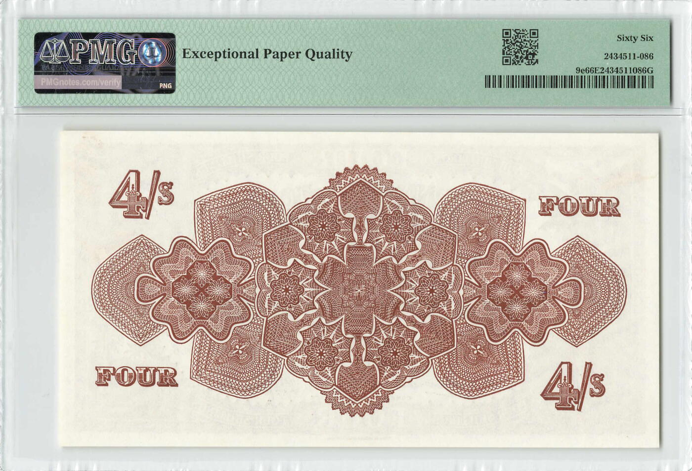 小福收藏拍卖第196期 评级币精选场 本期有68分倒置号布隆迪世界最大纸币 泰国69年10铢纪念钞0A冠百位倒置号  文莱06年500吉令特首年首冠 丹麦经典大松鼠 俄罗斯 玻利维亚 东加勒比 亚美尼亚等多国精美高分珍稀老钞精品纸币 汤加 1966年 4先令 PMG66 EPQ 亚军分