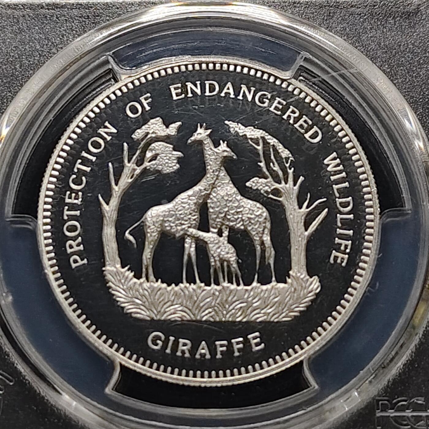 【全场包邮】纯粹捡漏拍481场（免费代拍第18场） 赤道几内亚1993年7000法郎濒危野生动物保护长颈鹿精制纪念银币-PCGS PR65 DCAM