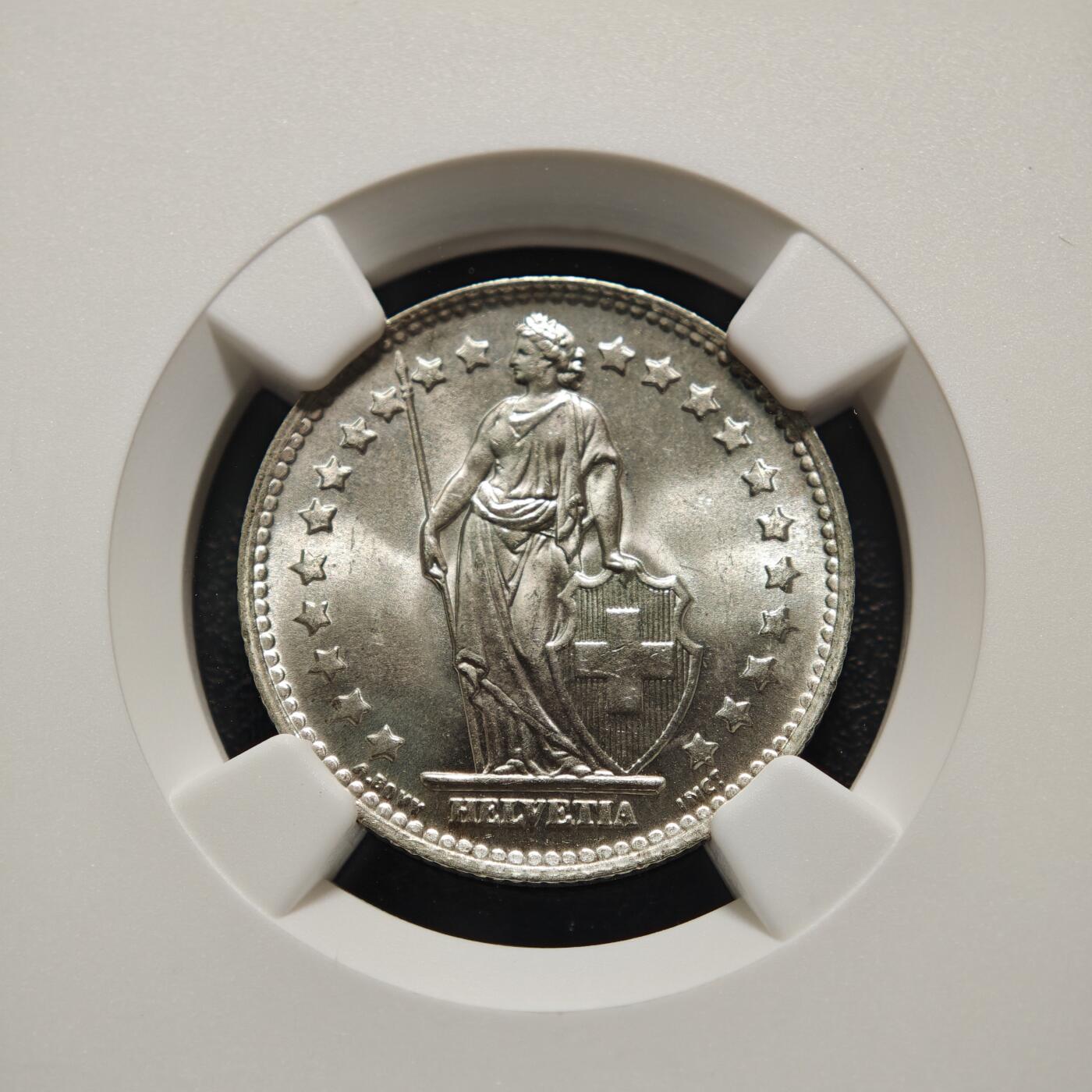 【德藏】世界币章拍卖第155期（拍品征集中~欢迎藏友联系） 冠军分！1945年 瑞士1法郎银币 NGC MS67 原光十足 状态极佳