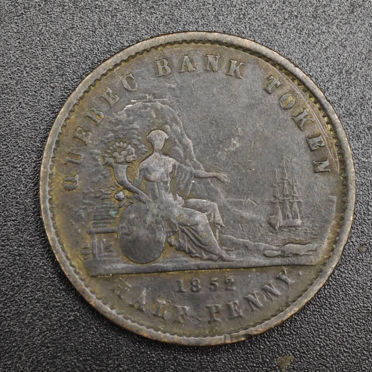 【淘币小摊】实时拍第八百一十拍   散币场   满百包邮可预留二周 每周一统一发货   加拿大1852年魁北克银行半便士铜币代币