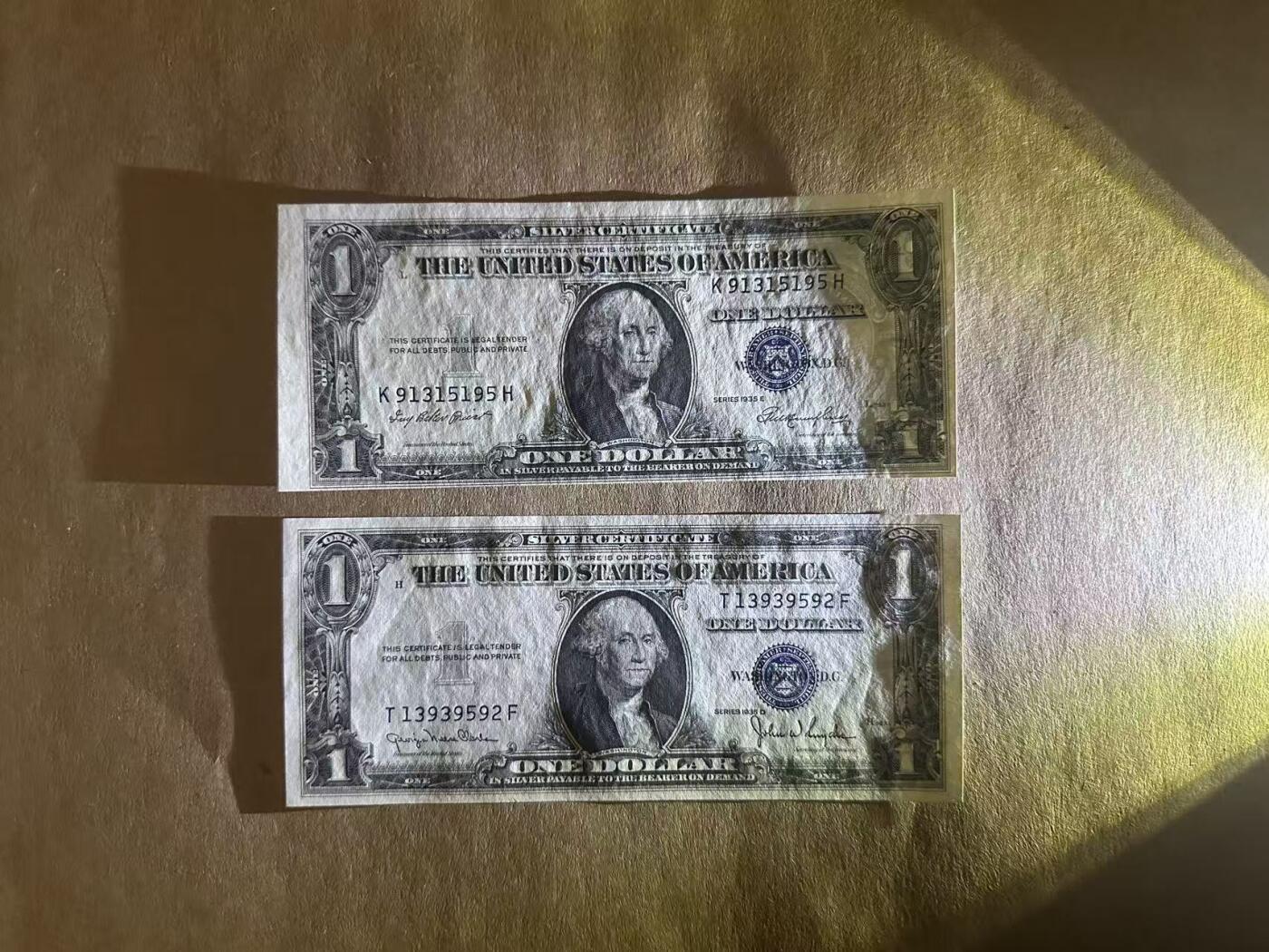 【礼羽收藏】🌏世界钱币拍卖第113期 1935年美国蓝库券1元，两张均为无47，UNC，品相如图