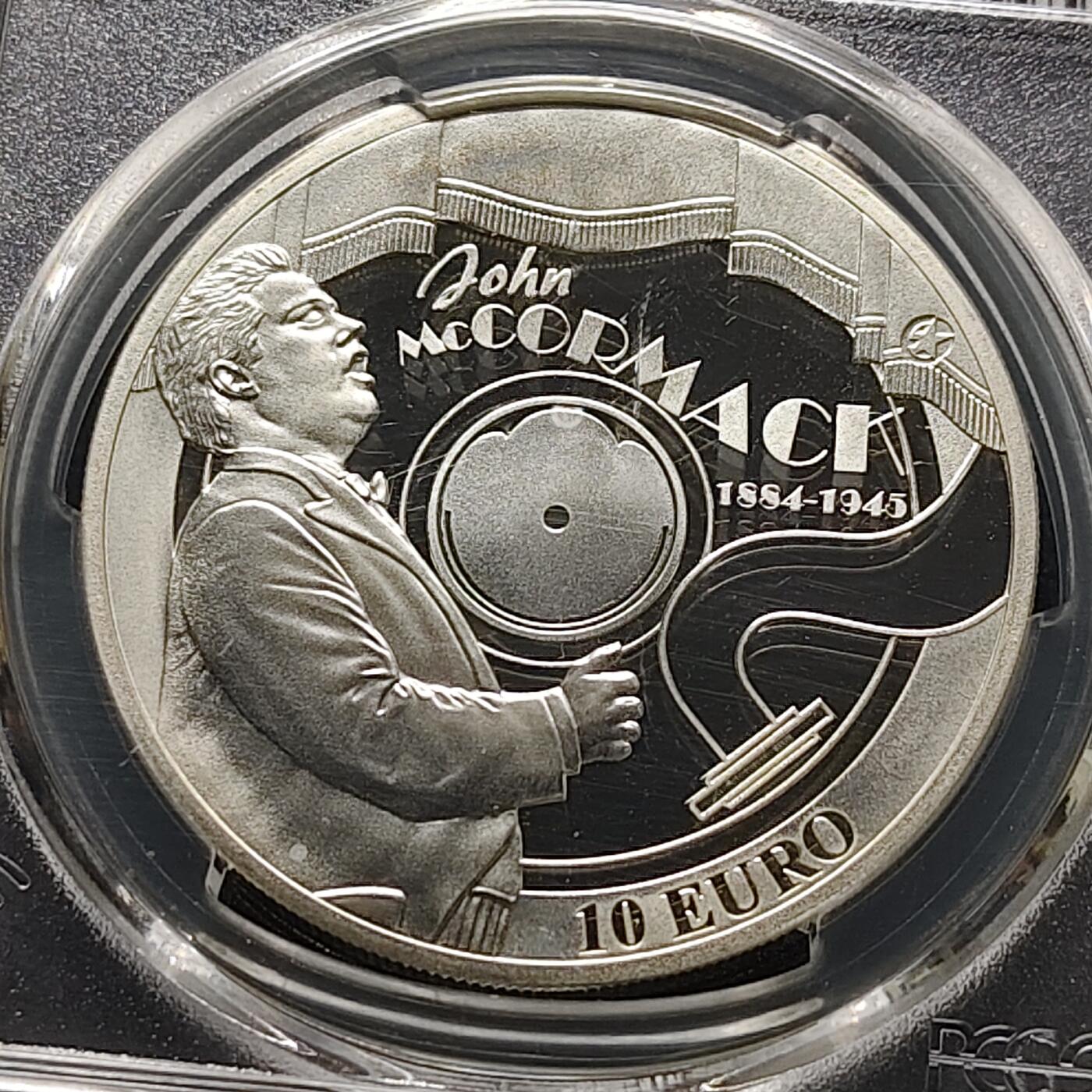 【全场包邮】纯粹捡漏拍481场（免费代拍第18场） 【少见】爱尔兰2014年10欧元男高音歌唱家约翰·麦科马克精制纪念银币-量8000-PCGS PR690 DCAM 