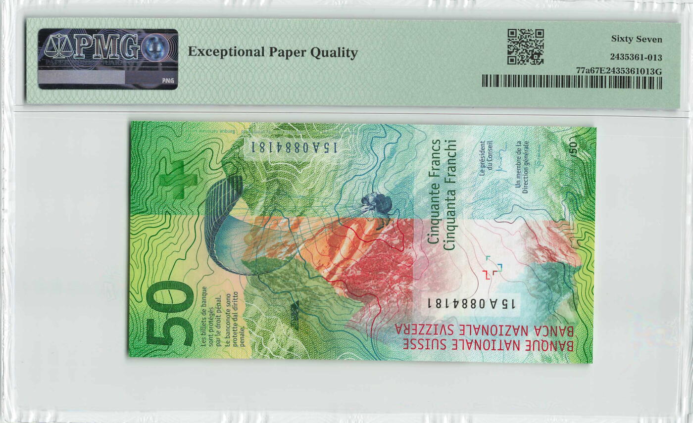 小福收藏拍卖第196期 评级币精选场 本期有68分倒置号布隆迪世界最大纸币 泰国69年10铢纪念钞0A冠百位倒置号  文莱06年500吉令特首年首冠 丹麦经典大松鼠 俄罗斯 玻利维亚 东加勒比 亚美尼亚等多国精美高分珍稀老钞精品纸币 瑞士 2015年 50法郎 手版首年份 Jordan首签  PMG67 EPQ 季军分