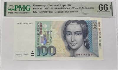 博洋堂世界钱币拍卖第149期（全场包邮） - PMG 66EPQ 德国1996年100马克 音乐家克拉拉