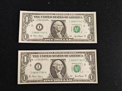 美国纸币 2001年 稀少I区 1美元 首发A冠 无4 全新UNC 单价 - 美国纸币 2001年 稀少I区 1美元 首发A冠 无4 全新UNC 单价