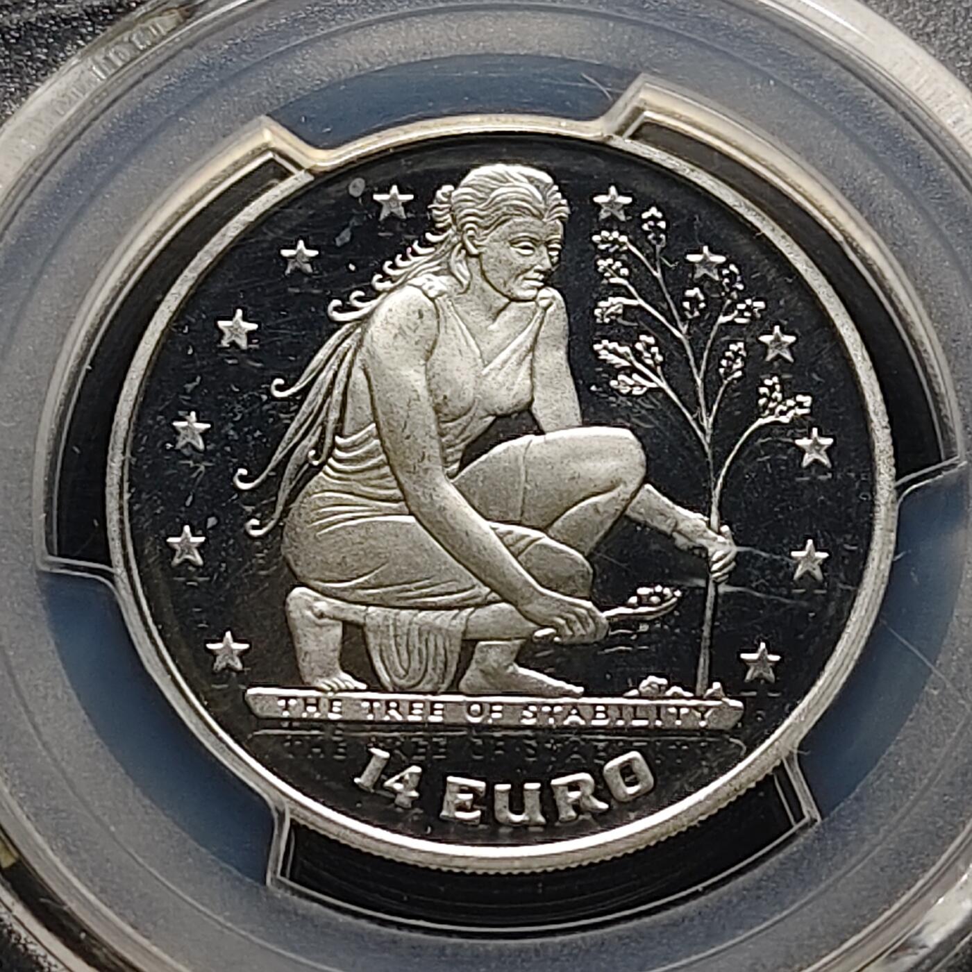 【全场包邮】纯粹捡漏拍481场（免费代拍第18场） 波斯尼亚和黑塞哥维那1999年14欧元稳定之树精制纪念银币-PCGS PR67 DCAM 