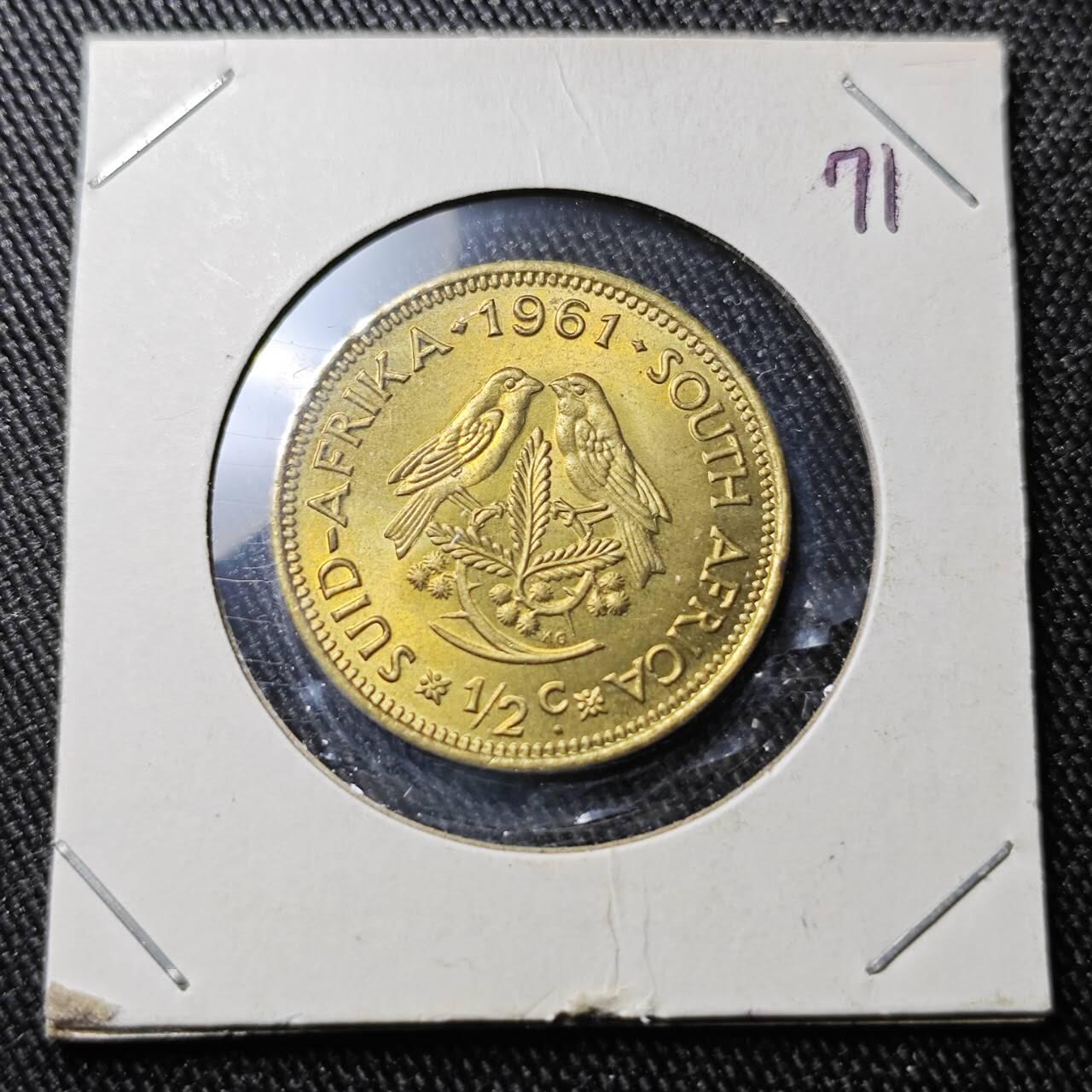 KK钱币收藏小铺 （套币 好品/批量散币 银币）专场  2月预留时间 周末发货  1961南非0.5分铜币 好品