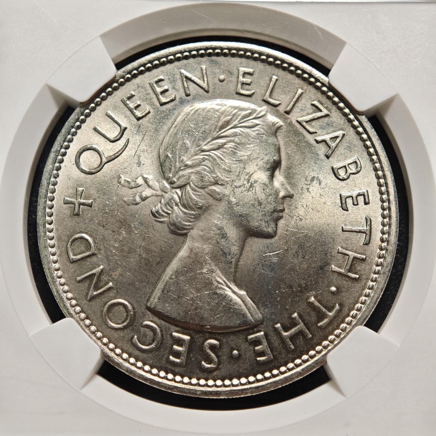【德藏】世界币章拍卖第155期（拍品征集中~欢迎藏友联系） 1953年 新西兰伊丽莎白二世女王加冕纪念克朗镍币 NGC MS63 原光极强