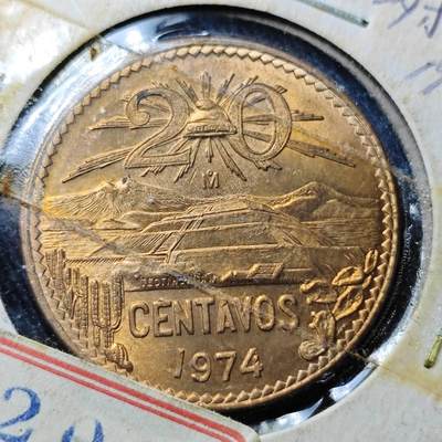 KK钱币收藏小铺 （套币 好品/批量散币 银币）专场  2月预留时间 周末发货 -   1974墨西哥20分铜币 好品