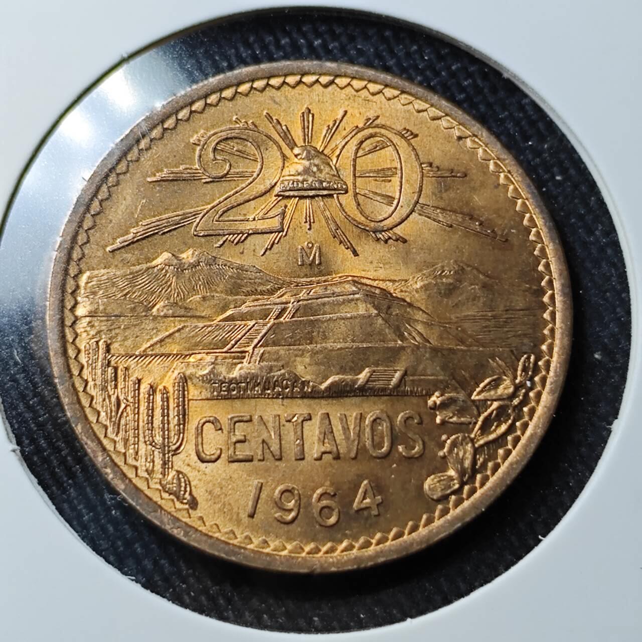 KK钱币收藏小铺 （套币 好品/批量散币 银币）专场  2月预留时间 周末发货   1964墨西哥20分铜币 好品