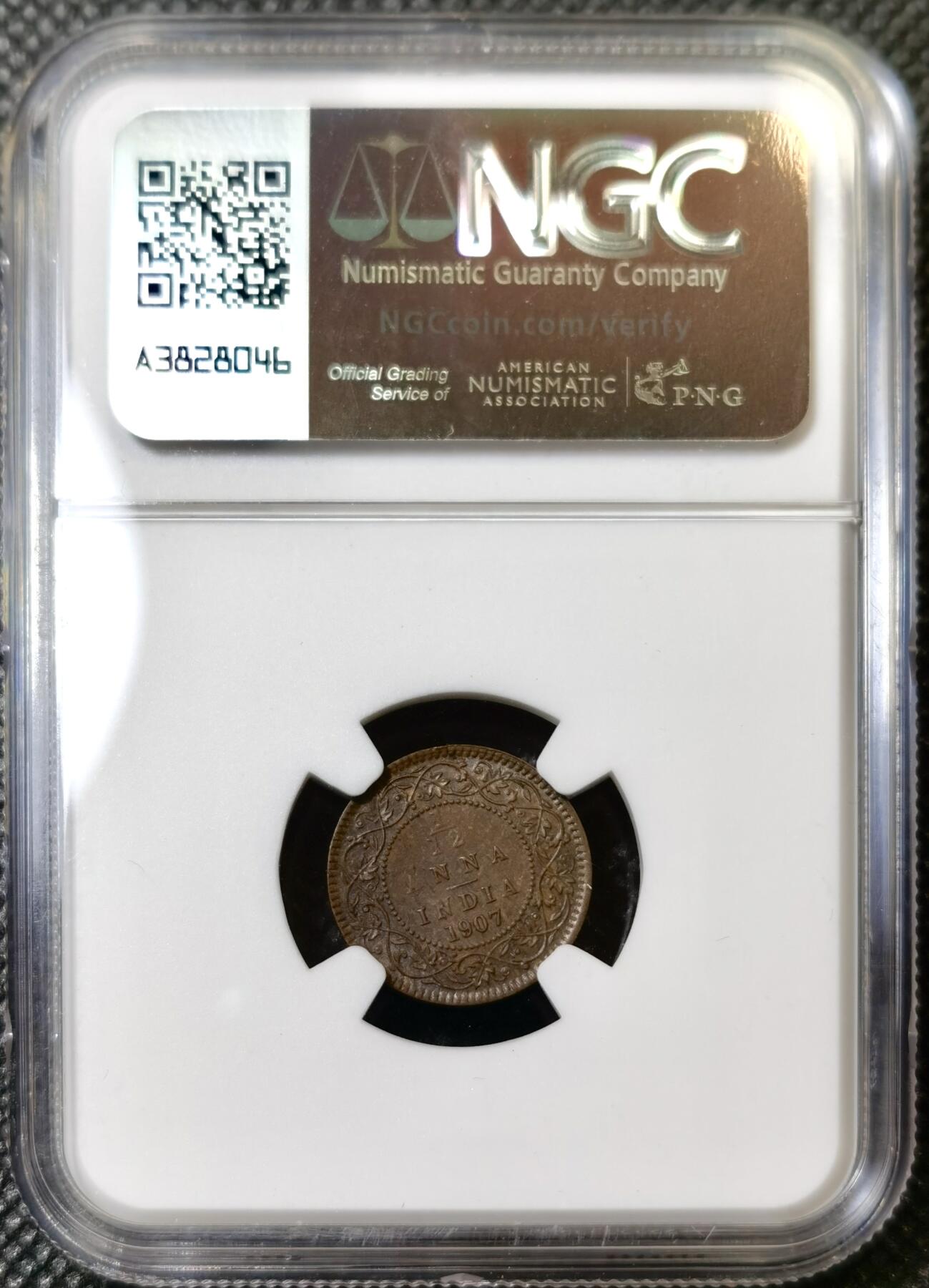 甄臻铺-世界币章拍卖（第40期）送拍享返佣金等优惠多多 NGC-MS61BN 英属印度1907 1/12安娜铜币，外拍很贵的小毫子，状态非常好，低评