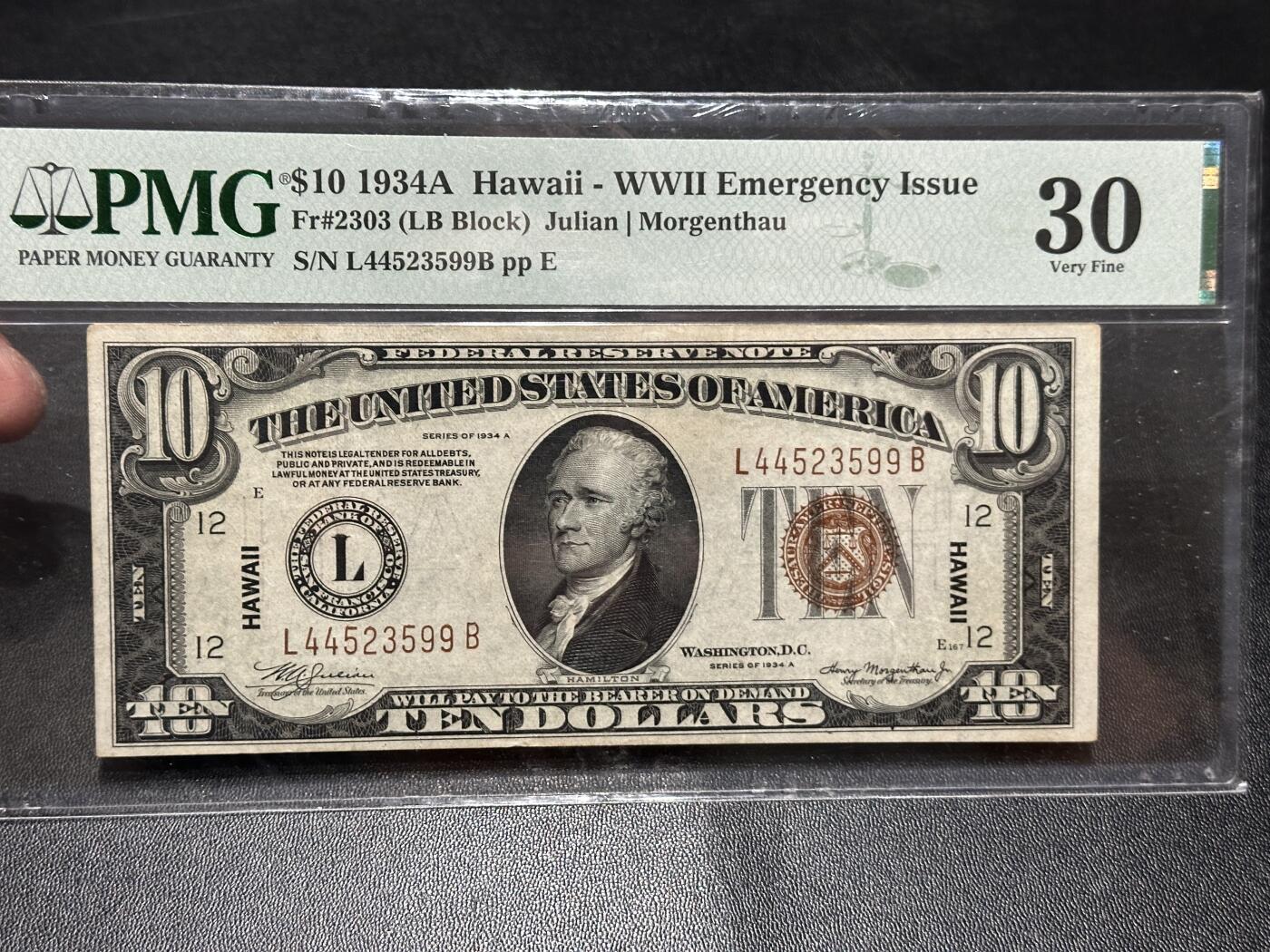 《外钞收藏家》第五百八十八期（优质场）（本平台长期征集拍品、欢迎藏友们联系合作） 1934年美国10美元 夏威夷券 PMG30 尾599