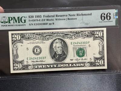 《外钞收藏家》第五百八十八期（优质场）（本平台长期征集拍品、欢迎藏友们联系合作） - 1993年美国小头版20美元 PMG66 尾303