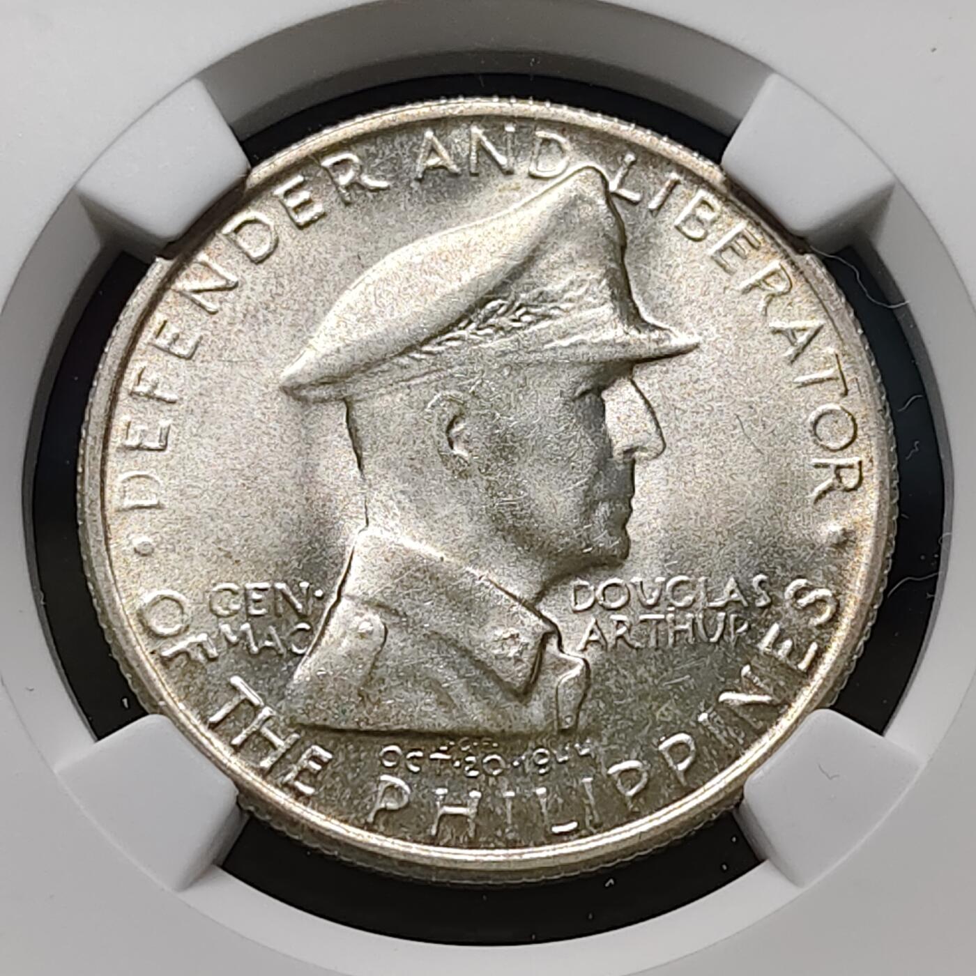 【全场包邮】纯粹捡漏拍481场（免费代拍第18场） 美属菲律宾1947年S版1比索麦克阿瑟纪念银币-NGC MS64