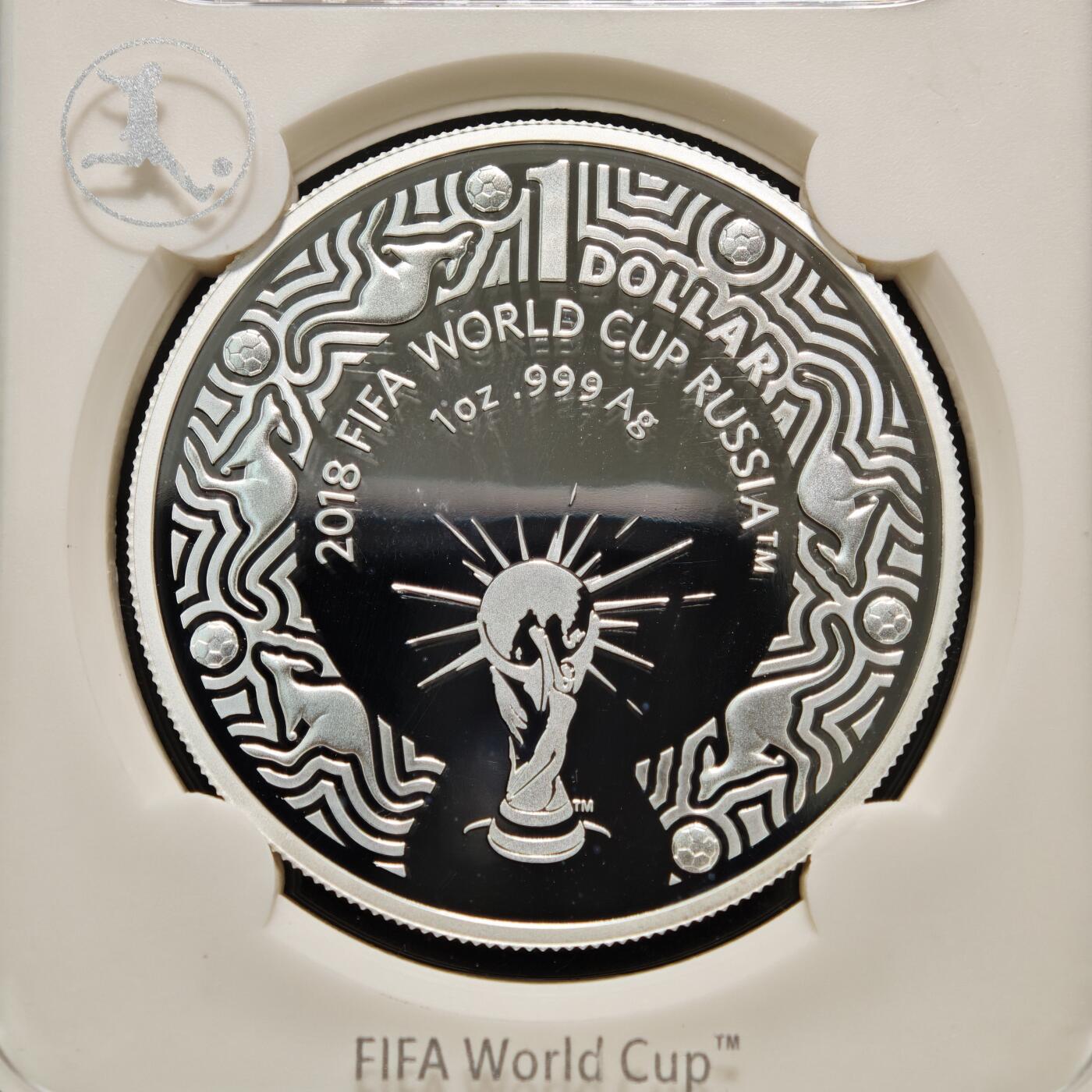 【德藏】世界币章拍卖第155期（拍品征集中~欢迎藏友联系） 2枚一组 2018年 澳大利亚俄罗斯世界杯1元纪念银币 封装版 1盎司 999银