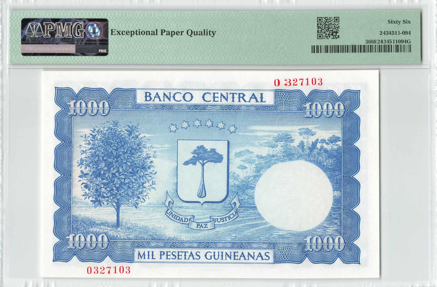 小福收藏拍卖第196期 评级币精选场 本期有68分倒置号布隆迪世界最大纸币 泰国69年10铢纪念钞0A冠百位倒置号  文莱06年500吉令特首年首冠 丹麦经典大松鼠 俄罗斯 玻利维亚 东加勒比 亚美尼亚等多国精美高分珍稀老钞精品纸币 赤道几内亚 1969年 1000比塞塔 该国首套纸币 四大暴君之一马西埃 最高值 PMG66 EPQ 季军分