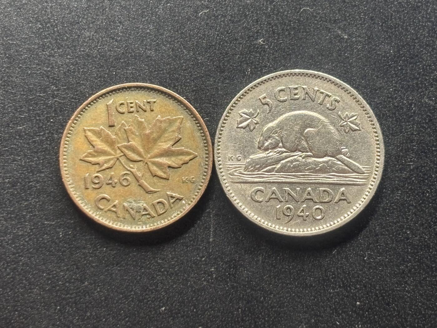 邮泉阁限时拍卖第三十七场 英国殖民地、属地硬币专场（硬币在国外。请付邮费6元。） 加拿大乔治六世2枚