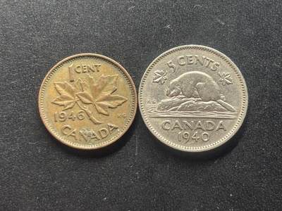 邮泉阁限时拍卖第三十七场 英国殖民地、属地硬币专场（硬币在国外。请付邮费6元。） - 加拿大乔治六世2枚