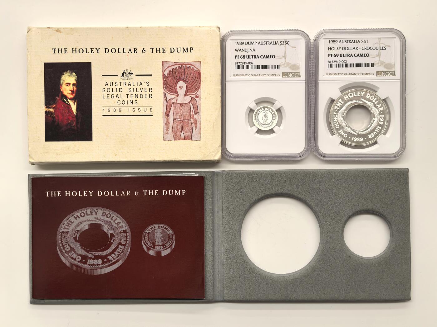 博洋堂世界钱币拍卖第149期（全场包邮） NGC PF68/69UC 澳大利亚1989年土著文化子母币二枚一套，带原包装及证书