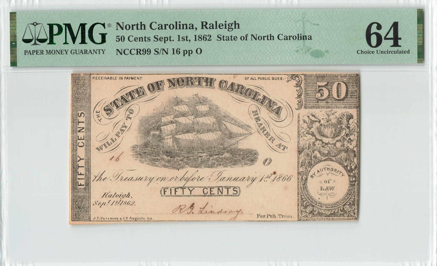 小福收藏拍卖第196期 评级币精选场 本期有68分倒置号布隆迪世界最大纸币 泰国69年10铢纪念钞0A冠百位倒置号  文莱06年500吉令特首年首冠 丹麦经典大松鼠 俄罗斯 玻利维亚 东加勒比 亚美尼亚等多国精美高分珍稀老钞精品纸币 美国 北卡罗莱纳 1862年 50分 PMG64 冠军分！！！