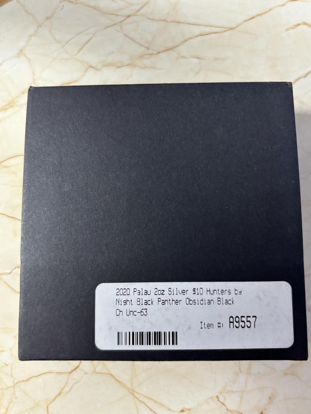 第183期拍卖 获奖帕劳2020年夜间猎人黑豹镶嵌黑曜石2盎司纪念银币，获得2021年度钱币之星最佳原创技术币大奖第二名，999银，发行888枚