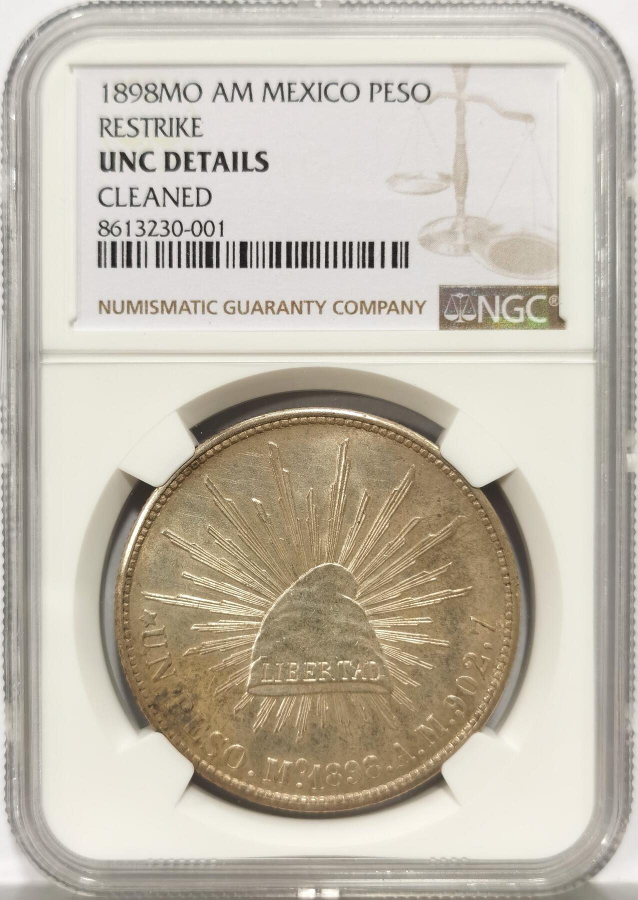 博洋堂世界钱币拍卖第149期（全场包邮） NGC UNC 墨西哥1898年MO AM版直边鹰洋后铸版