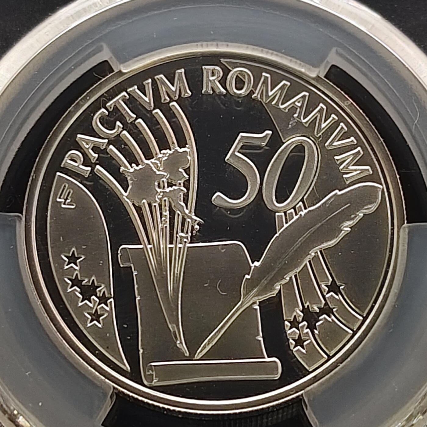 【全场包邮】纯粹捡漏拍481场（免费代拍第18场） 比利时2007年10元《罗马条约》50周年精制纪念银币-PCGS PR69 DCAM