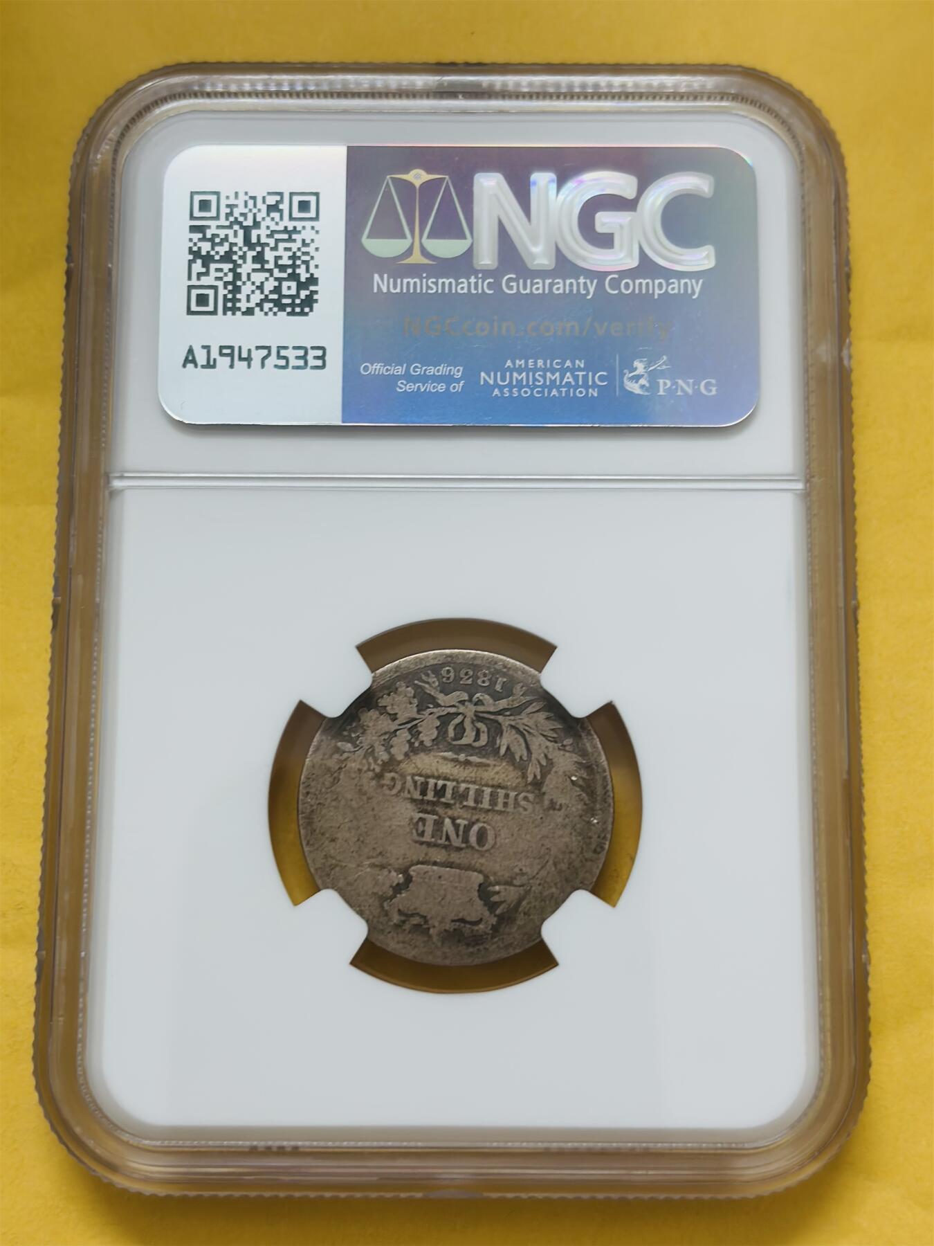 文馨钱币收藏第 283 场，【大雪鉴珍，寒英缀金】金银纪念币精品场，诚邀您的参与【长期接代拍品】 1836 年英国威廉四世 1 先令银币，关门版 NGC 评级 G4