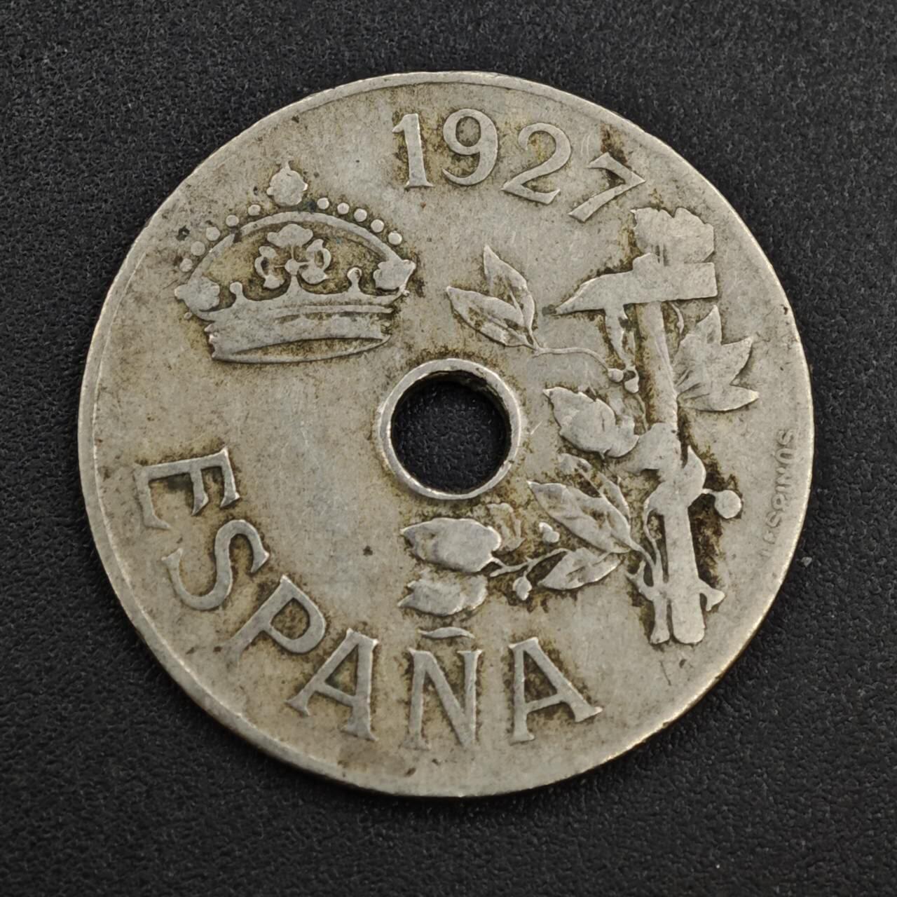 【淘币小摊】实时拍第八百一十拍   散币场   满百包邮可预留二周 每周一统一发货   西班牙1927年25分镍币