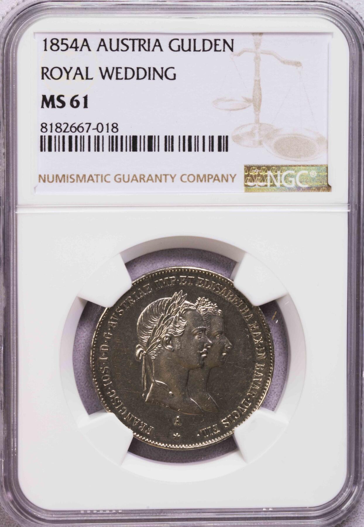 NGC-MS61 1854奥地利茜茜公主1盾结婚纪念银币